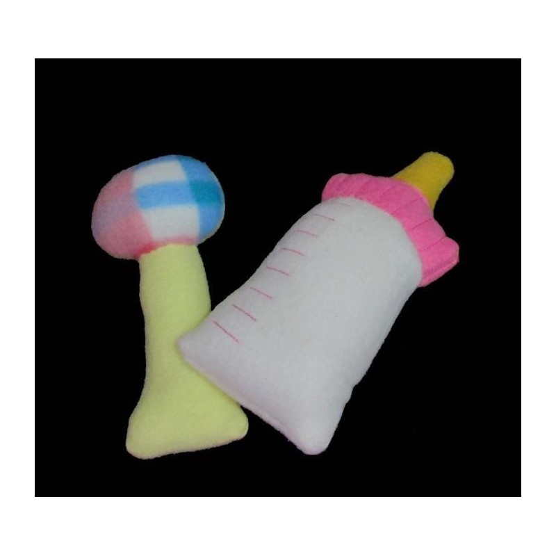 In the Hoop Rattle and Bottle Stuffie Set