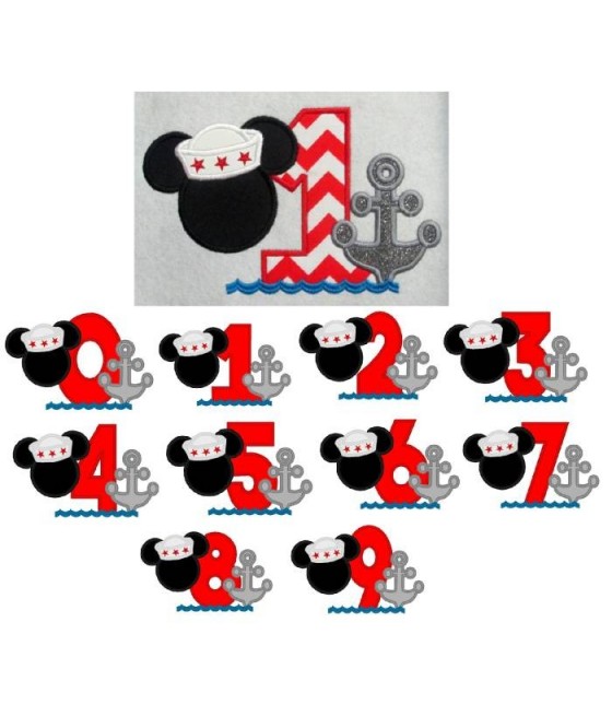 Applique Mr Mouse Sailor Numbers