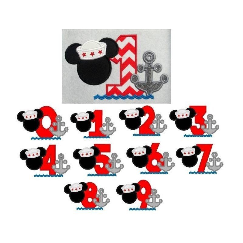 Applique Mr Mouse Sailor Numbers