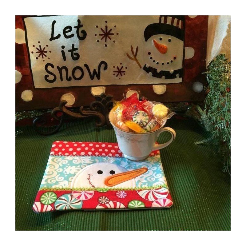 In Hoop Christmas Snowman Mug Rug