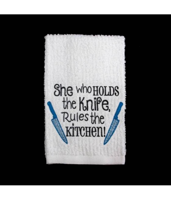 Hold Knife Kitchen Towel Saying