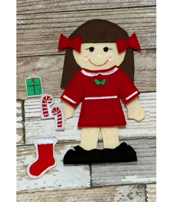 In Hoop Flat Doll Girl Christmas Set