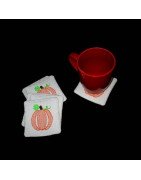 In Hoop Wholecloth Pumkin Coasters and Mug Rug