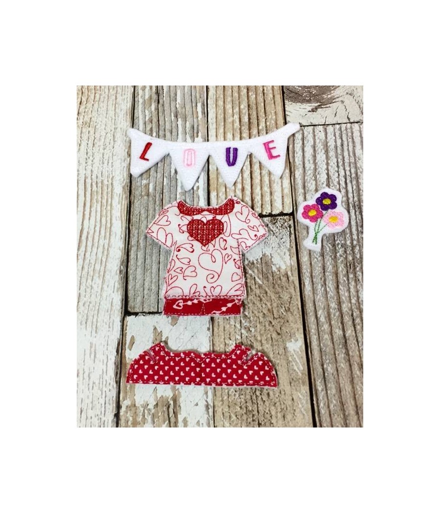 Flat Doll Valentine Girl Outfit