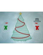 Christmas Snowmen and Trees Line Art