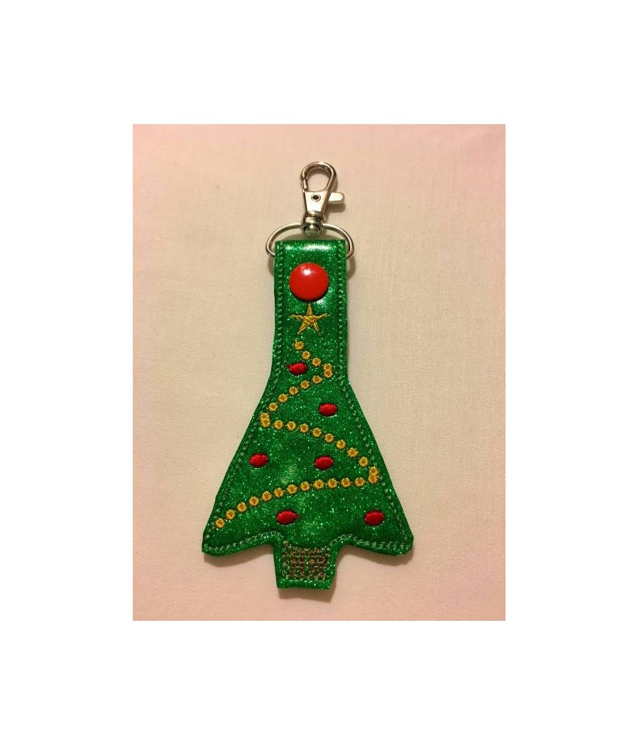 In Hoop Christmas Tree Key Fob