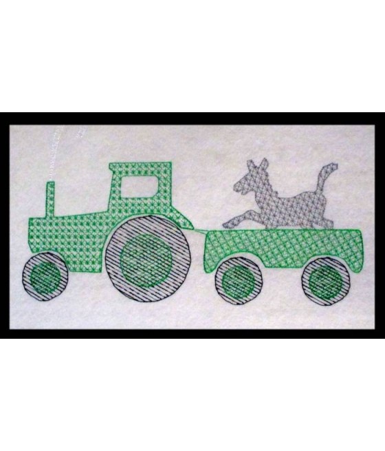 Tractor Hauling a Donkey Line Art