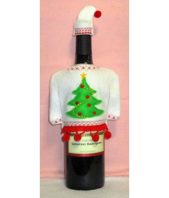 In Hoop Ugly Christmas Sweater and Hat for Wine Bottles