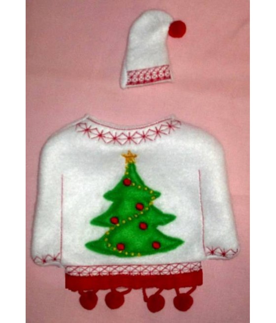 In Hoop Ugly Christmas Sweater and Hat for Wine Bottles