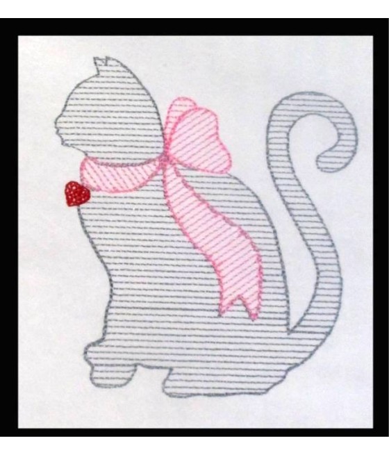 Kitty with Heart and Bow Line Art