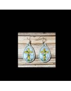 In Hoop Cross with Flowers Earrings