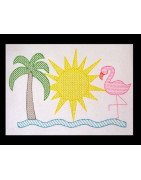 Flamingo and Palm Tree Line Art
