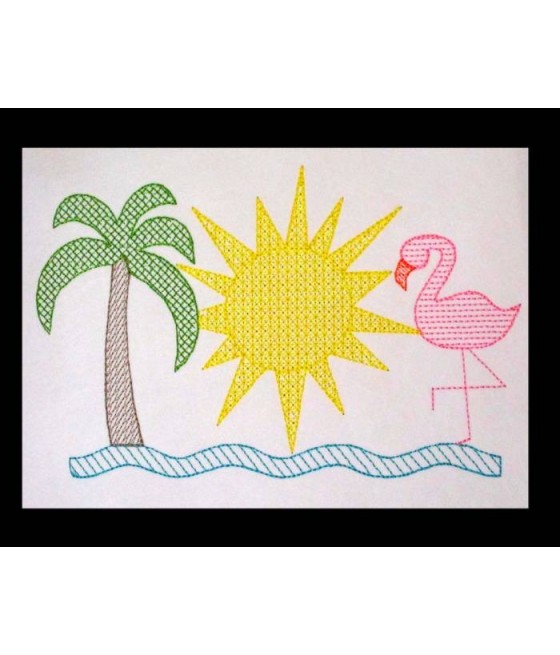 Flamingo and Palm Tree Line Art