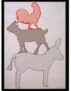Donkey Goat and Rooster Line Art