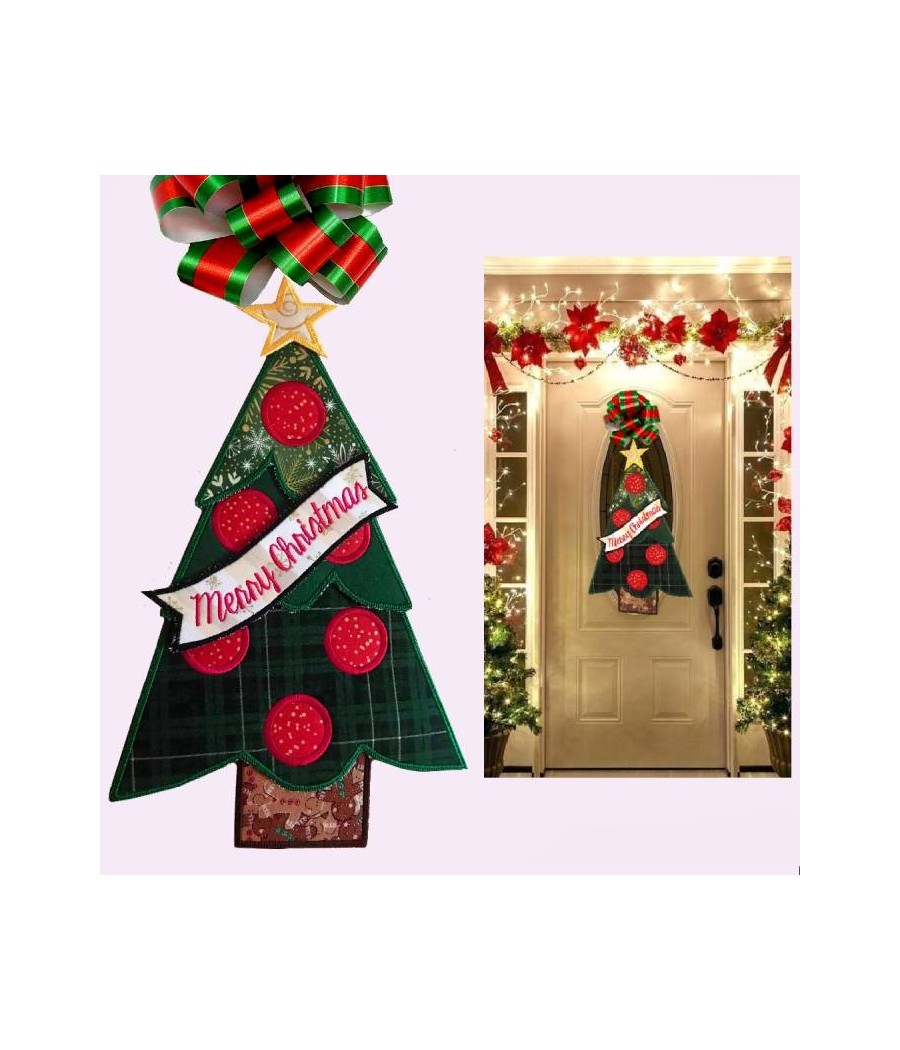 In Hoop Christmas Tree With Banner Door Hanger