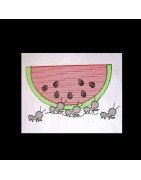 Line Art Watermelon and Ants
