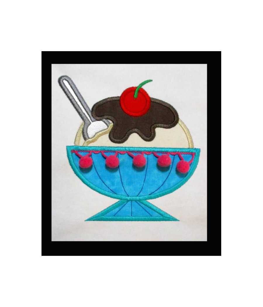 In Hoop Pom Pom Ice Cream Sundae Applique