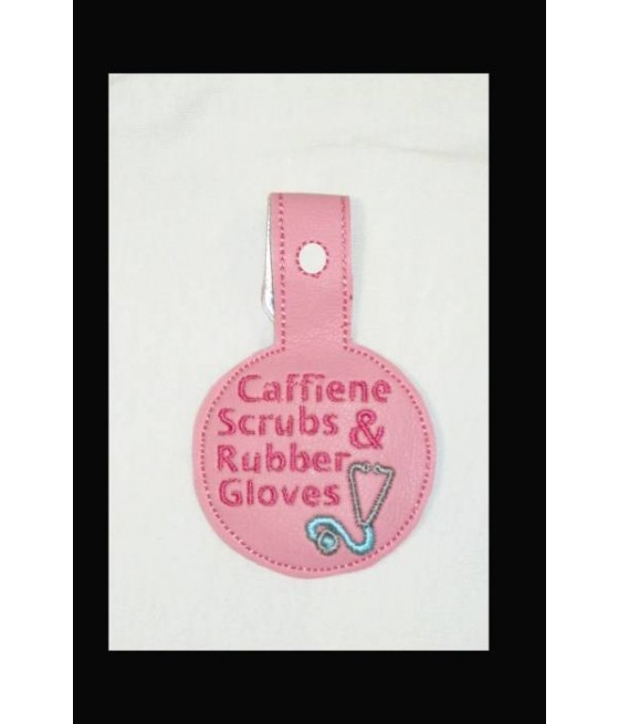 In Hoop Key Fob Caffeine Scrubs and Rubber Gloves
