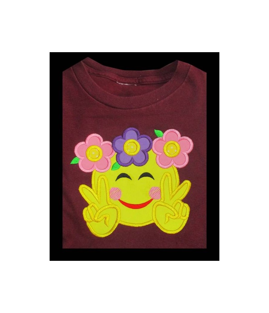 Applique Smiley Face with Flowers