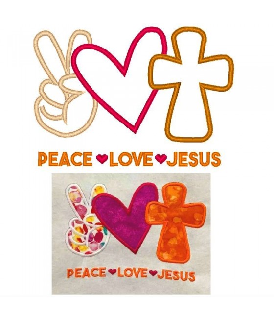 Peace Love and Jesus Applique Saying