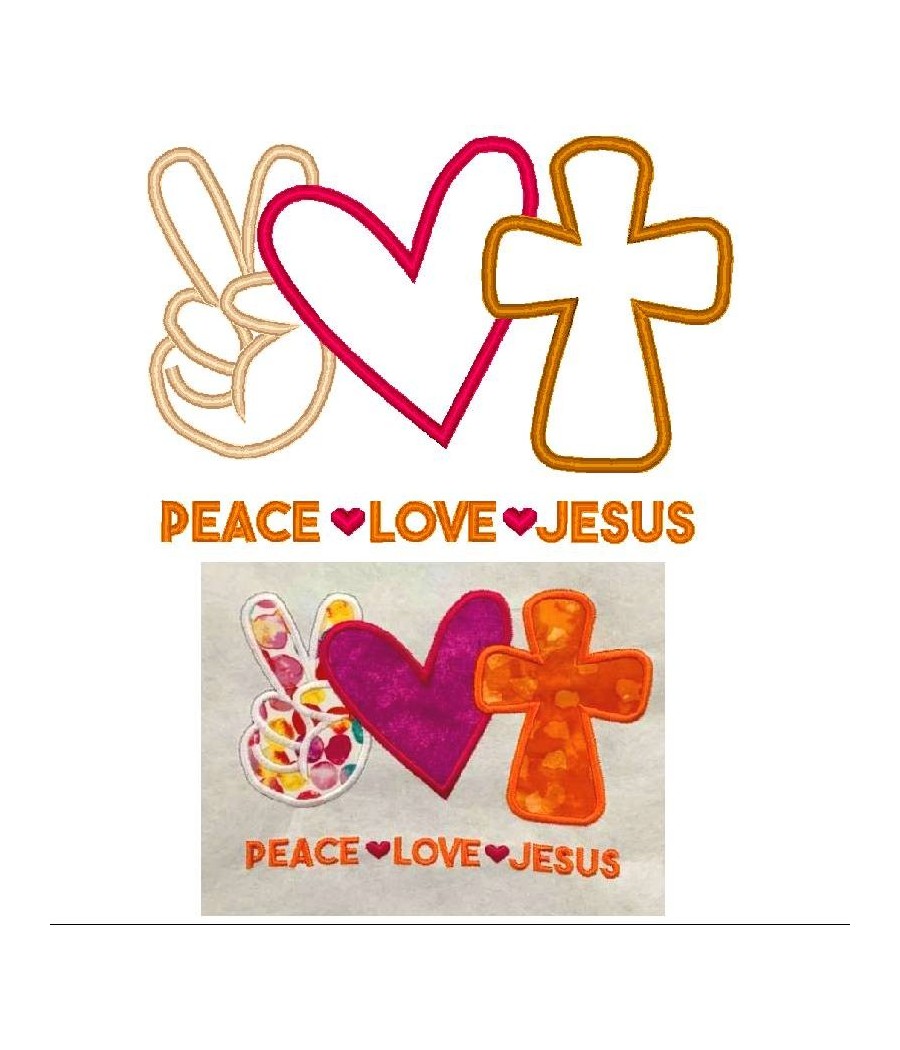 Peace Love and Jesus Applique Saying