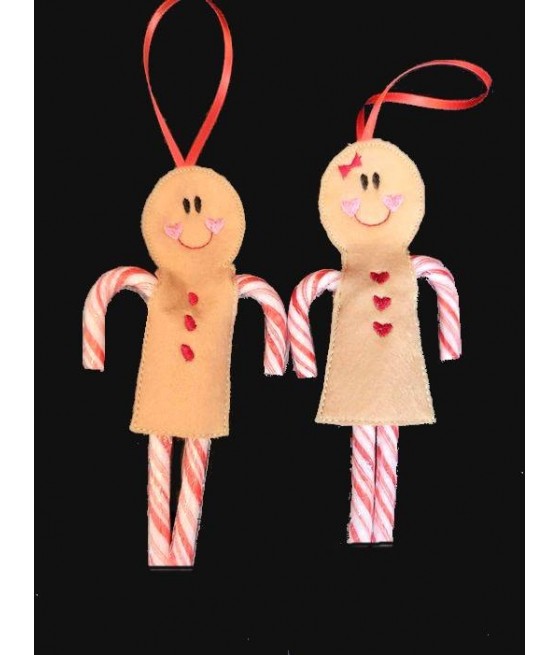 In Hoop Gingerbread Boy and Girl Ornaments