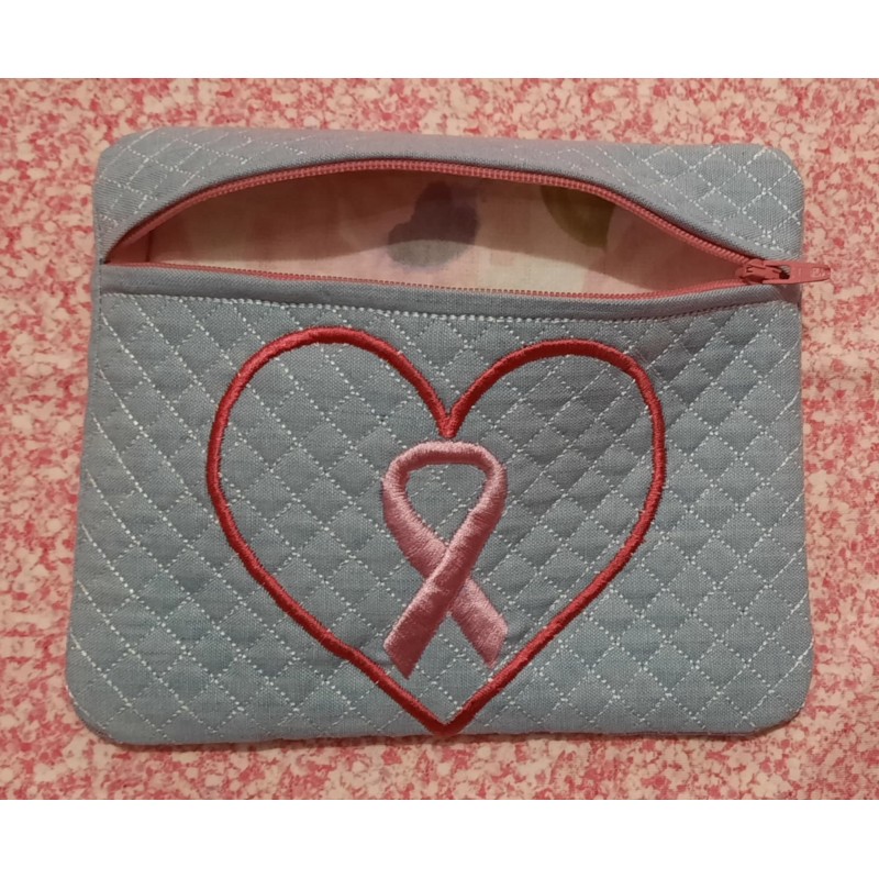 In Hoop Cancer Heart Fully Lined Zipper Bag