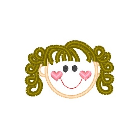 Outline Little Girl with Long Brown Curls Embroidery Design