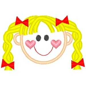 Outline Little Girl with Blonde Braids Embroidery Design - NobbieNeezKids